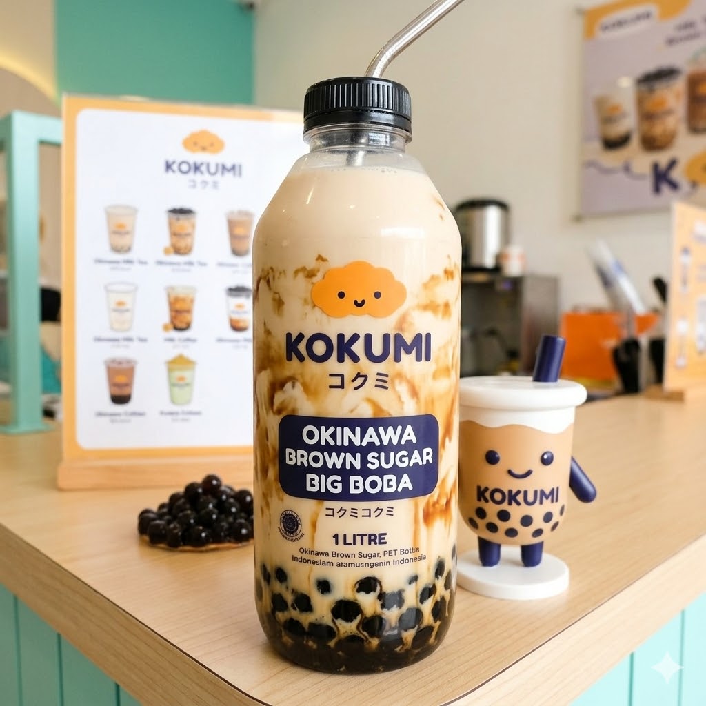 Okinawa Brown Sugar Big Boba 1L – Minuman ukuran 1 liter dengan brown sugar dan boba